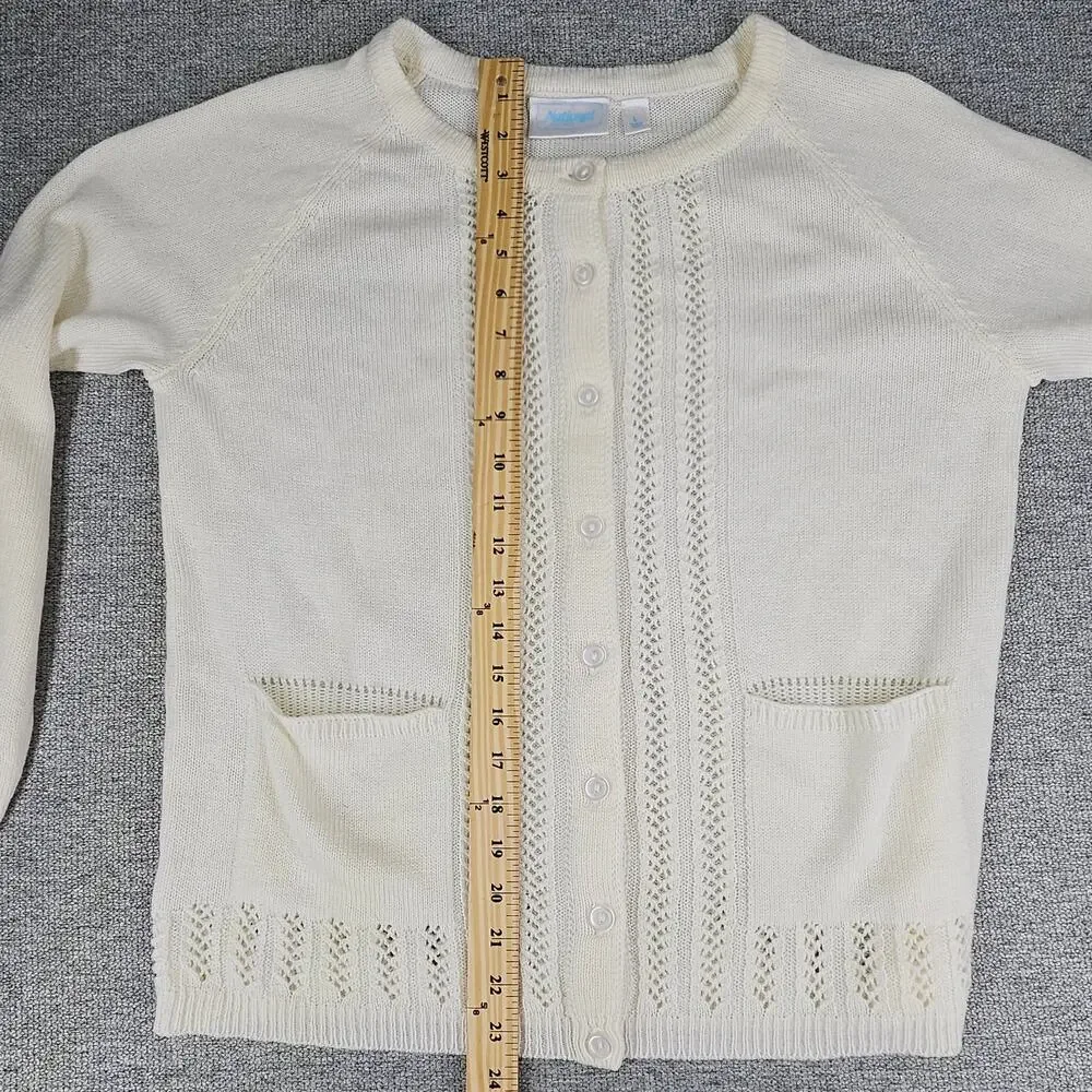 NATIONAL WOMENS VINTAGE CABLE KNIT CREAM CARDIGAN SWEATER SIZE LARGE